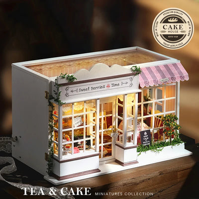 DIY Dollhouse Kit Sweet Berries Time Miniature Cake Shop 3D Wooden Puzzles Dessert Shop Diorama Scenery Casa Bakery