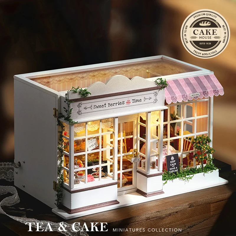 DIY Dollhouse Kit Sweet Berries Time Miniature Cake Shop 3D Wooden Puzzles Dessert Shop Diorama Scenery Casa Bakery