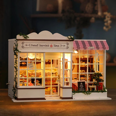 DIY Dollhouse Kit Sweet Berries Time Miniature Cake Shop 3D Wooden Puzzles Dessert Shop Diorama Scenery Casa Bakery