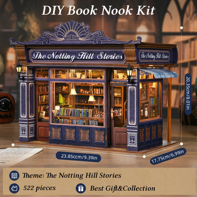DIY Dollhouse Kit Notting Hill Bookstore Miniature Casa Dollhouse 3D Wooden Puzzles Library Diorama Scenery