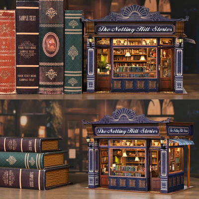 DIY Dollhouse Kit Notting Hill Bookstore Miniature Casa Dollhouse 3D Wooden Puzzles Library Diorama Scenery