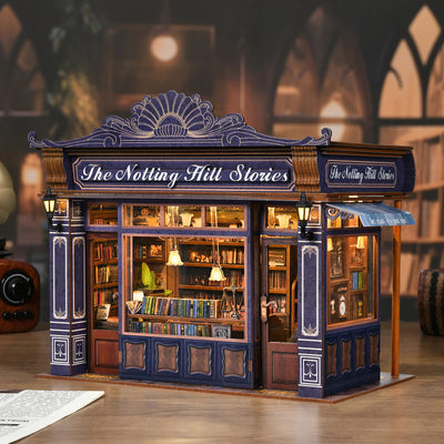 DIY Dollhouse Kit Notting Hill Bookstore Miniature Casa Dollhouse 3D Wooden Puzzles Library Diorama Scenery
