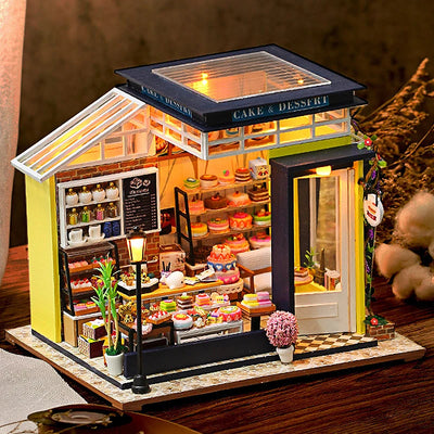 DIY Dollhouse Kit Cake & Desserts Miniature Casa Dollhouse 3D Wooden Puzzles Bakery Diorama Scenery