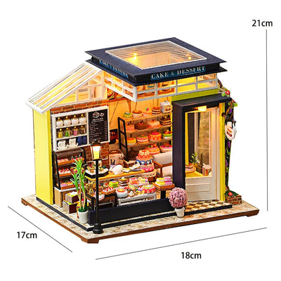 DIY Dollhouse Kit Cake & Desserts Miniature Casa Dollhouse 3D Wooden Puzzles Bakery Diorama Scenery