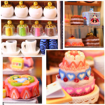 DIY Dollhouse Kit Cake & Desserts Miniature Casa Dollhouse 3D Wooden Puzzles Bakery Diorama Scenery