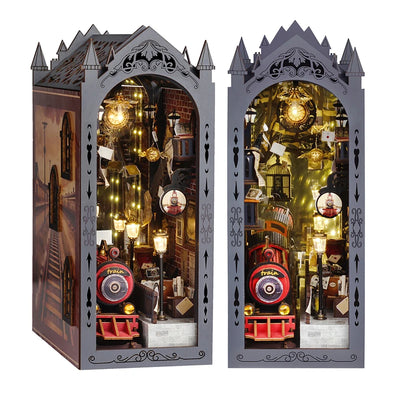 DIY Book Nook Kit Magic Train Platform DIY Bookend Railway Station Diorama Scenery Bookshelf Decor 3D Wooden Puzzles