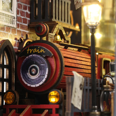 DIY Book Nook Kit Magic Train Platform DIY Bookend Railway Station Diorama Scenery Bookshelf Decor 3D Wooden Puzzles