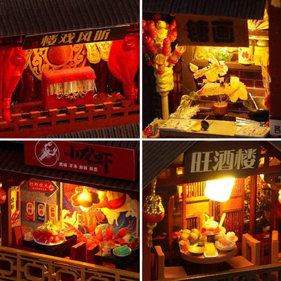 DIY Book Nook Kit Chinese Food Street Alley DIY Bookend Diorama Scenery 3D Puzzles Bookshelf Decor