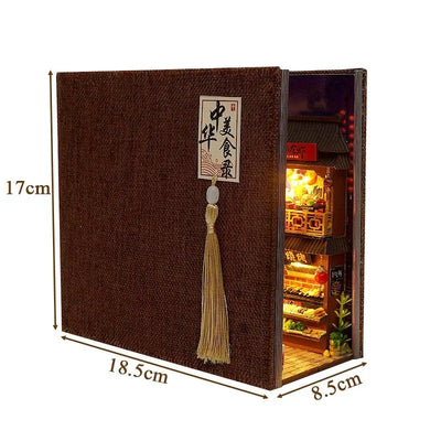DIY Book Nook Kit Chinese Food Street Alley DIY Bookend Diorama Scenery 3D Puzzles Bookshelf Decor