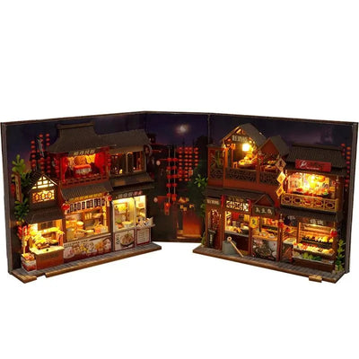 DIY Book Nook Kit Chinese Food Street Alley DIY Bookend Diorama Scenery 3D Puzzles Bookshelf Decor