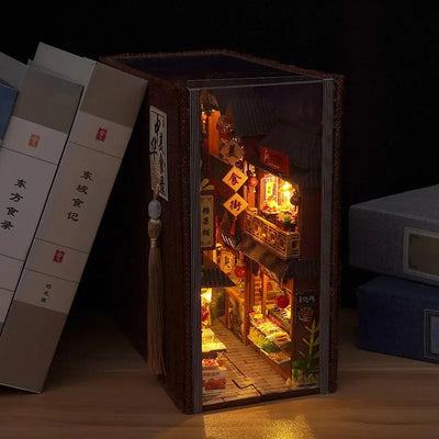 DIY Book Nook Kit Chinese Food Street Alley DIY Bookend Diorama Scenery 3D Puzzles Bookshelf Decor