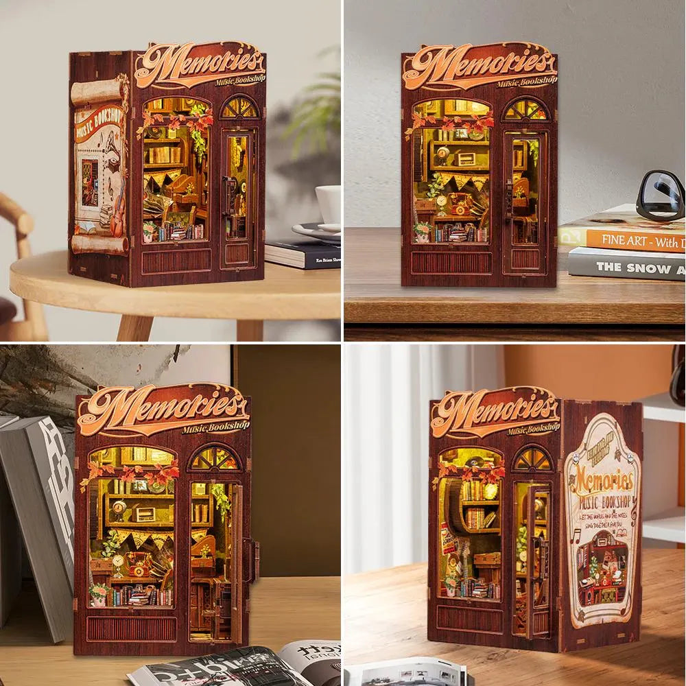 DIY Book Nook Kit Miniature Memories Music Shop DIY Bookend Diorama Scenery Music Studio Bookshelf Decor