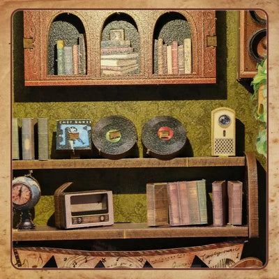 DIY Book Nook Kit Miniature Memories Music Shop DIY Bookend Diorama Scenery Music Studio Bookshelf Decor