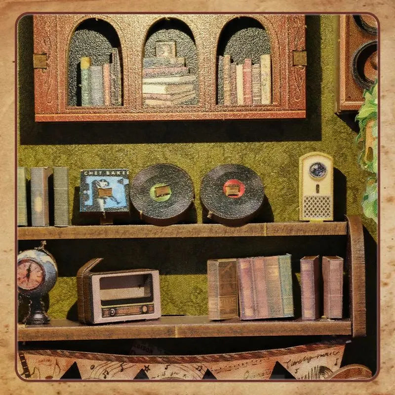 DIY Book Nook Kit Miniature Memories Music Shop DIY Bookend Diorama Scenery Music Studio Bookshelf Decor