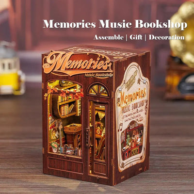 DIY Book Nook Kit Miniature Memories Music Shop DIY Bookend Diorama Scenery Music Studio Bookshelf Decor