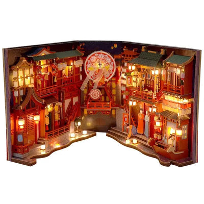 DIY Book Nook Kit Tang Dynasty Festival Alley Chinese Alley DIY Bookend Diorama Scenery Bookshelf Decor