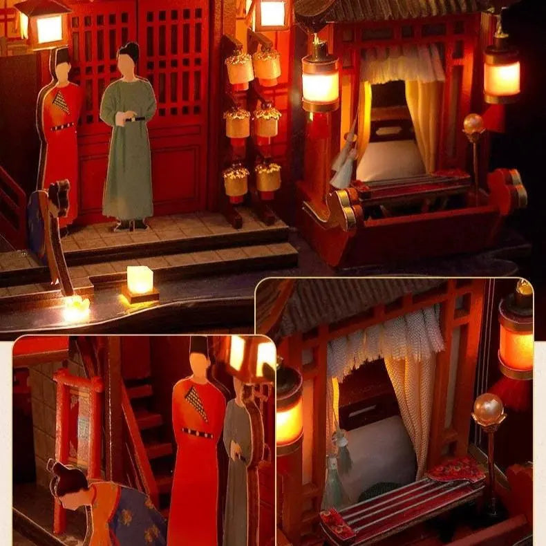 DIY Book Nook Kit Tang Dynasty Festival Alley Chinese Alley DIY Bookend Diorama Scenery Bookshelf Decor