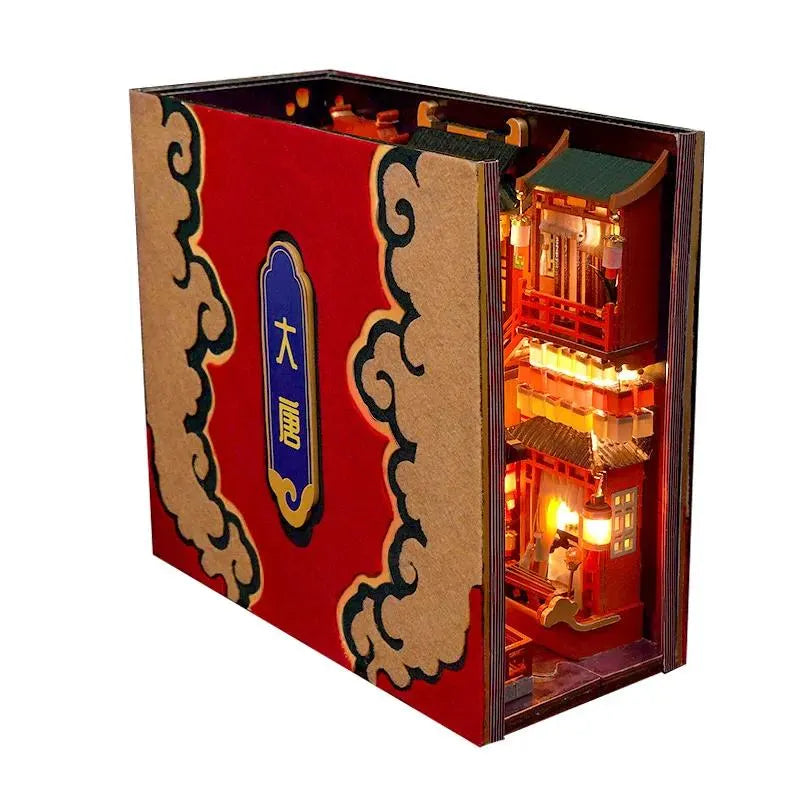 DIY Book Nook Kit Tang Dynasty Festival Alley Chinese Alley DIY Bookend Diorama Scenery Bookshelf Decor