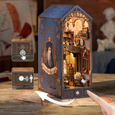 DIY Book Nook Kit Leonardo Da Vinci Bookshelf Insert Monalisa DIY Bookend Diorama Scenery Bookshelf Decor