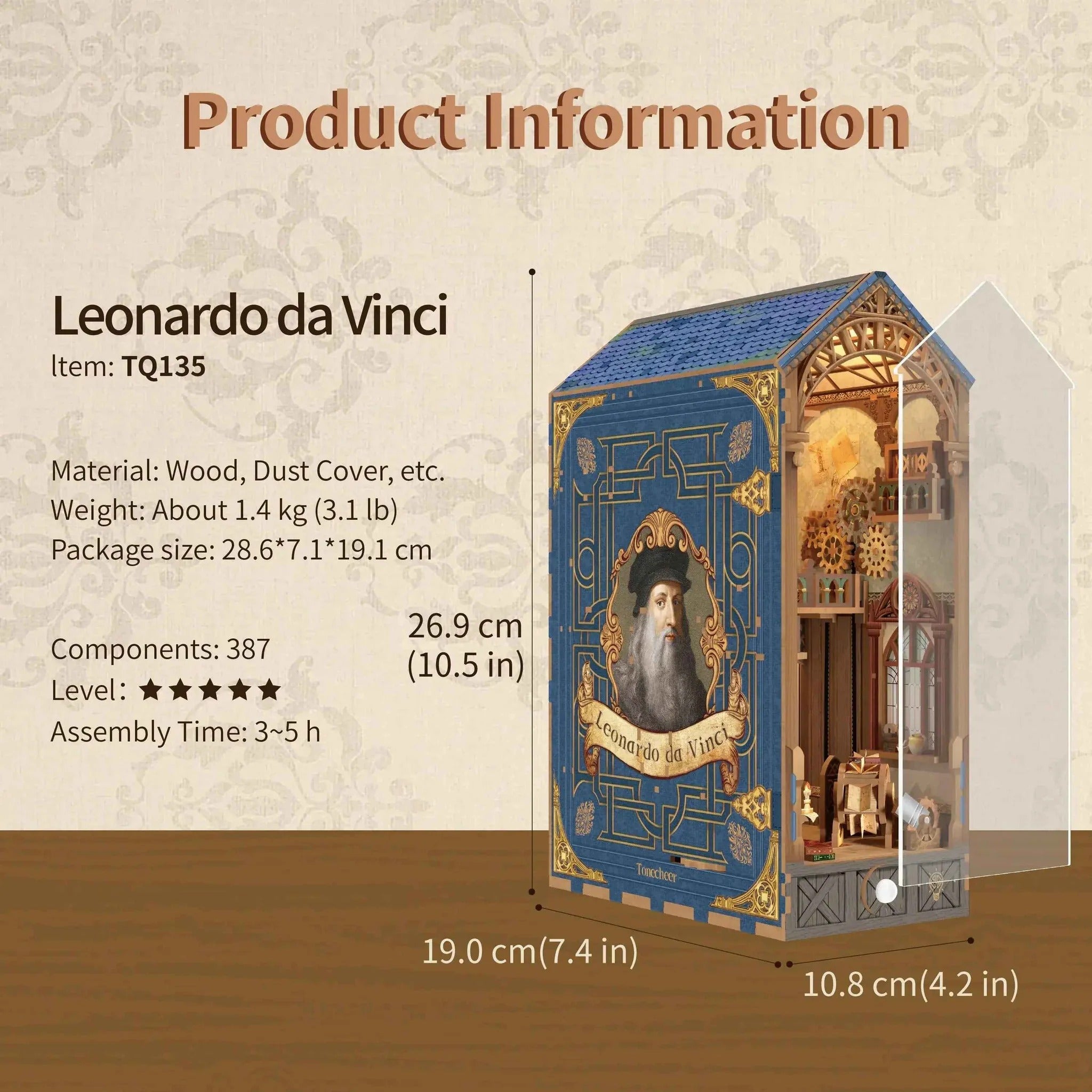 DIY Book Nook Kit Leonardo Da Vinci Bookshelf Insert Monalisa DIY Bookend Diorama Scenery Bookshelf Decor