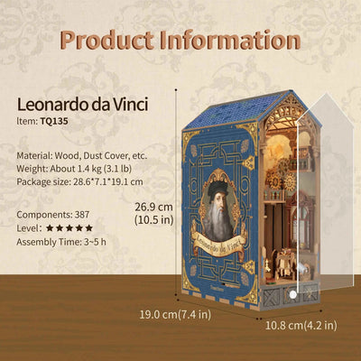 DIY Book Nook Kit Leonardo Da Vinci Bookshelf Insert Monalisa DIY Bookend Diorama Scenery Bookshelf Decor