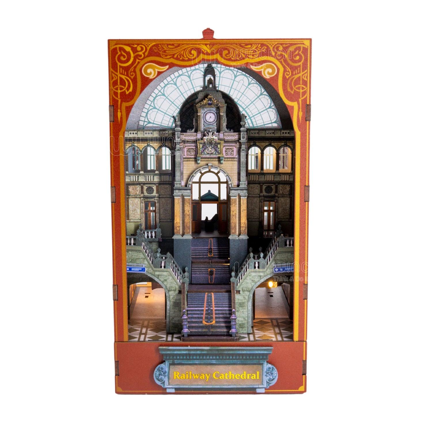 DIY Book Nook Railway Station & Cathedral Double Side Scenes Book Shelf Inserts DIY Book Décor Book Rooms Miniatures - Rajbharti Crafts