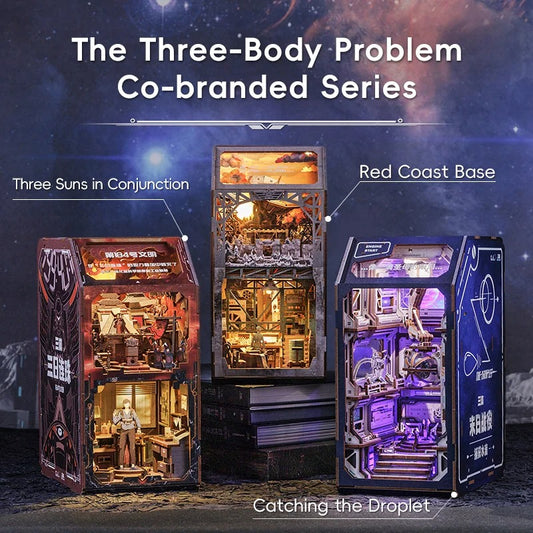 Sci-Fi Style DIY Book Nook Kit - Catching the Droplet - Three Suns in Conjunction - Red Coast Base - Modern Alley Book Nooks