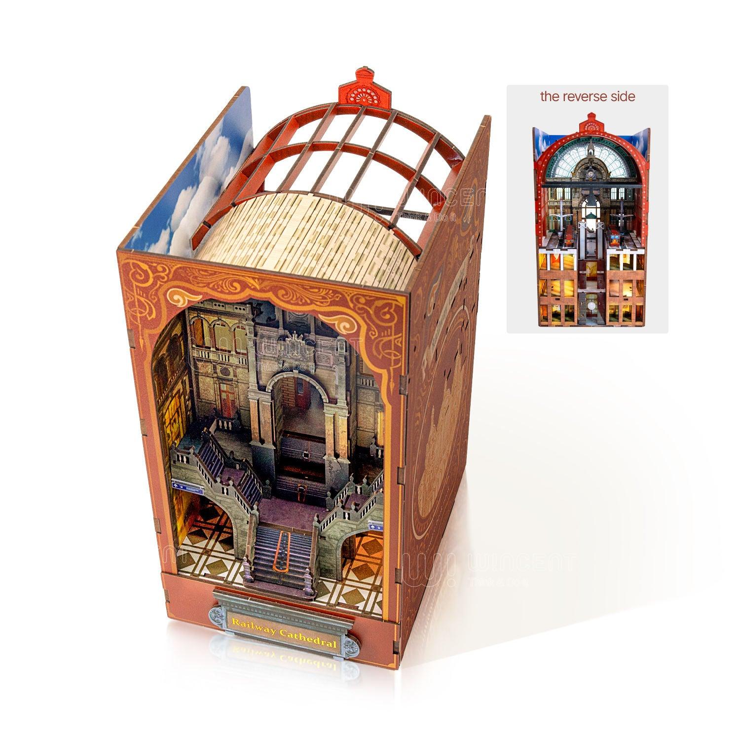 DIY Book Nook Railway Station & Cathedral Double Side Scenes Book Shelf Inserts DIY Book Décor Book Rooms Miniatures - Rajbharti Crafts