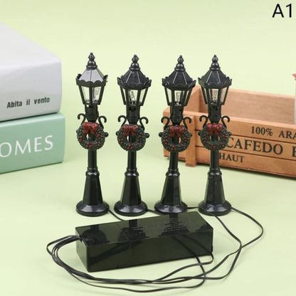 4Pcs/Set Christmas Decor Mini Street LED Lights Dollhouse Streetlight Fairy Garden Accessories