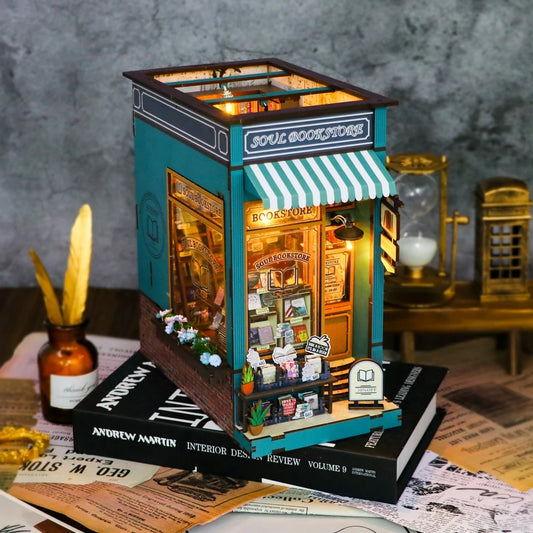Soul Bookstore DIY Book Nook Kit Magical Bookshop Diorama Bookend Library Booknook