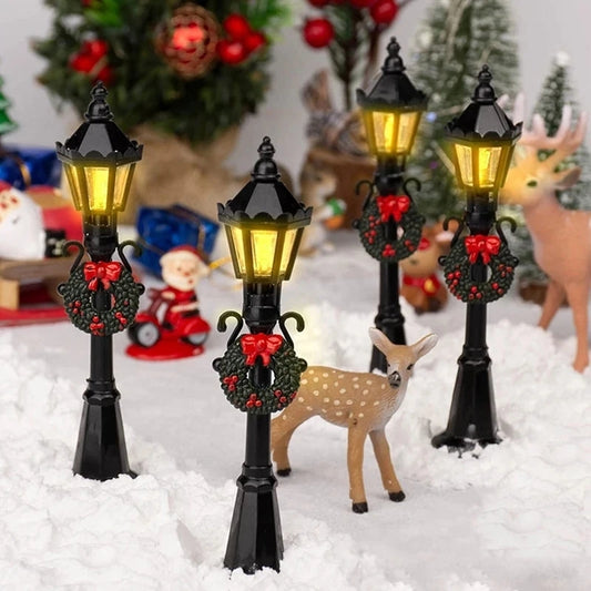 4Pcs/Set Christmas Decor Mini Street LED Lights Dollhouse Streetlight Fairy Garden Accessories