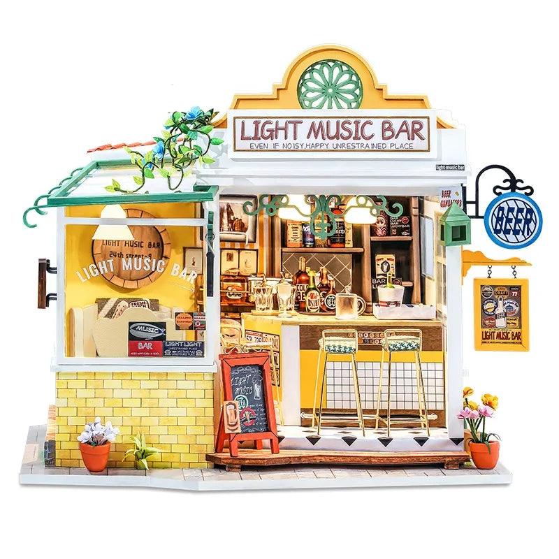 Light Music Bar - DIY Dollhouse Kit - Miniature Bar Dollhouse Kit - Modern Music Studio Doll House Kit - Rajbharti Crafts