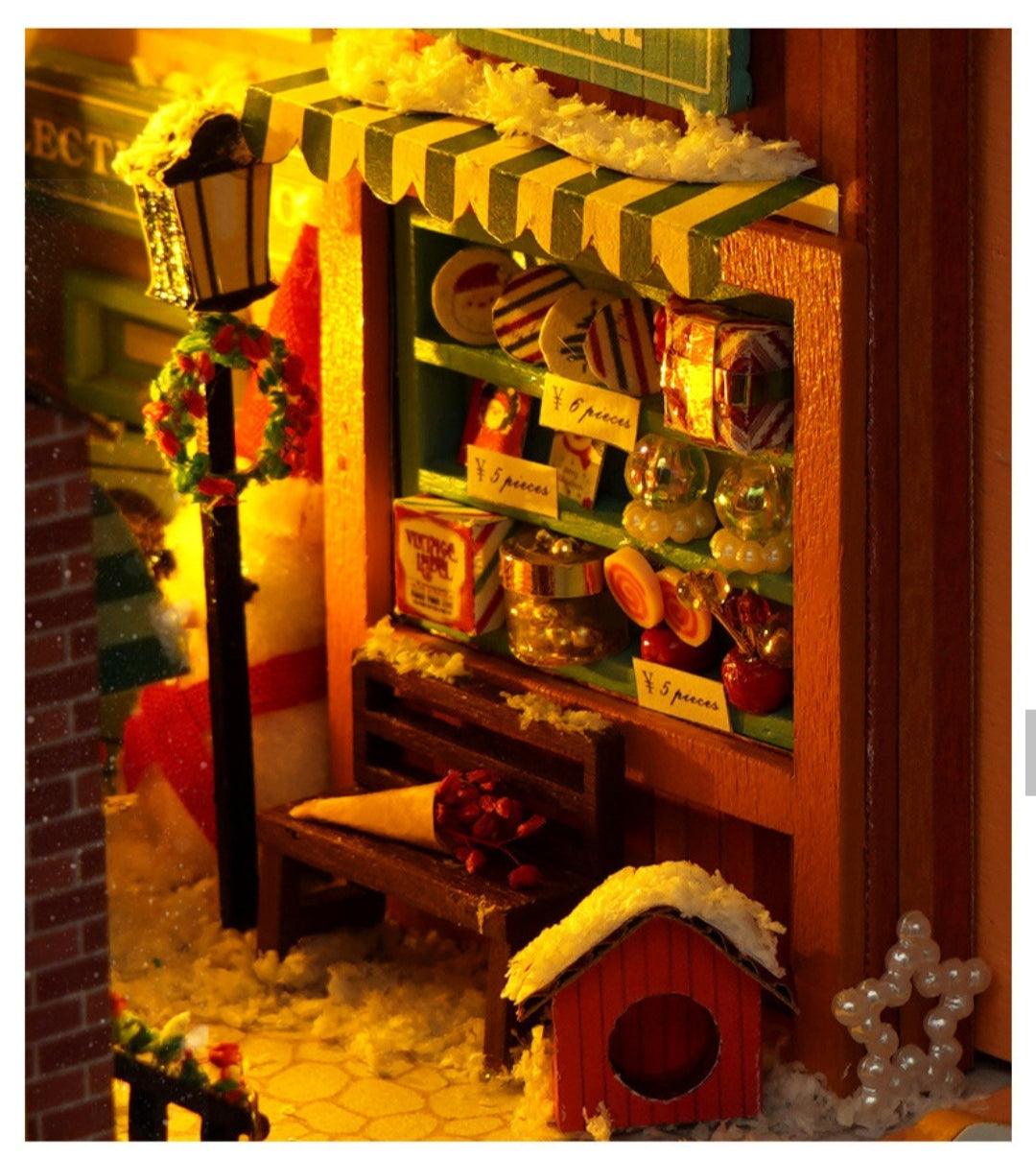 Christmas Book Nook Kit Christmas Dollhouse Miniature DIY Book Nook Kits Book Corners - Rajbharti Crafts