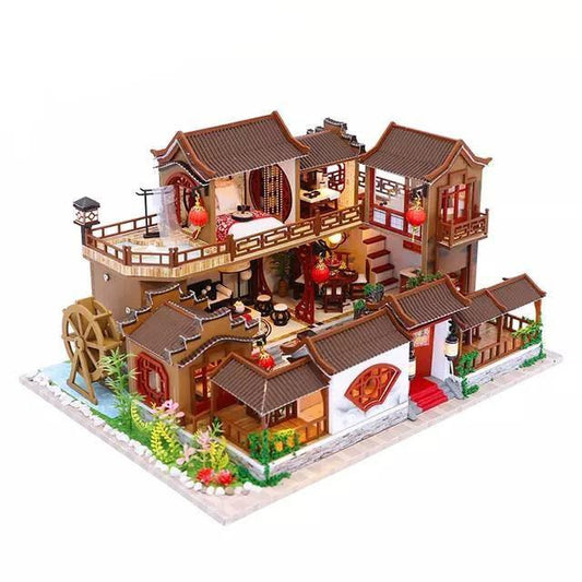DIY Japanese Style Dollhouse Kit Large Size with Water Wheel for Birthday Gift Doll house DIY Dollhouse Kit Dollhouse Miniature - Rajbharti Crafts