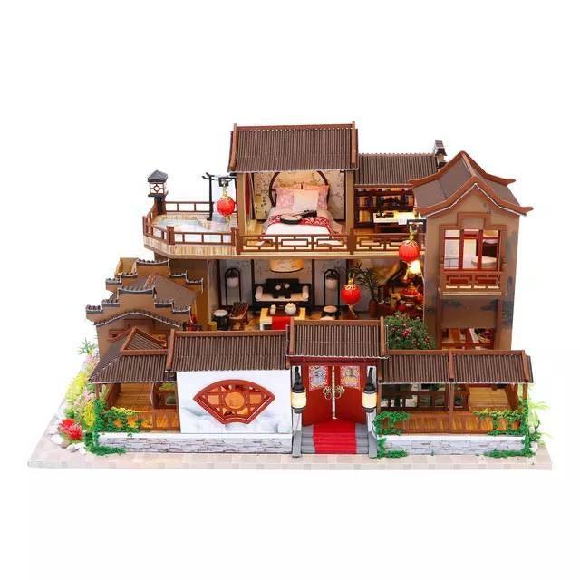 DIY Japanese Style Dollhouse Kit Large Size with Water Wheel for Birthday Gift Doll house DIY Dollhouse Kit Dollhouse Miniature - Rajbharti Crafts