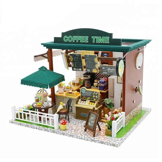 DIY Dollhouse Kit Coffee Time Shop Dollhouse Coffee Shop Dollhouse Miniature with Furniture Adult Craft Kit Doll House Kit - Rajbharti Crafts