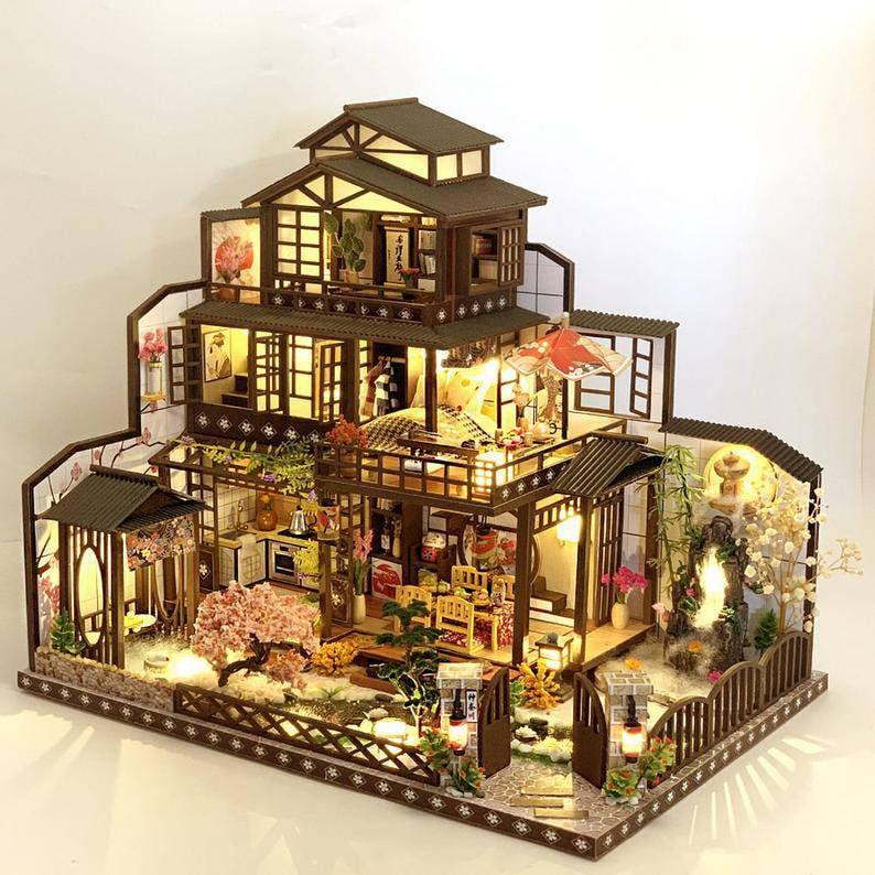 DIY Japanese Dollhouse Traditional Style Wooden Miniature Doll House kit - Rajbharti Crafts