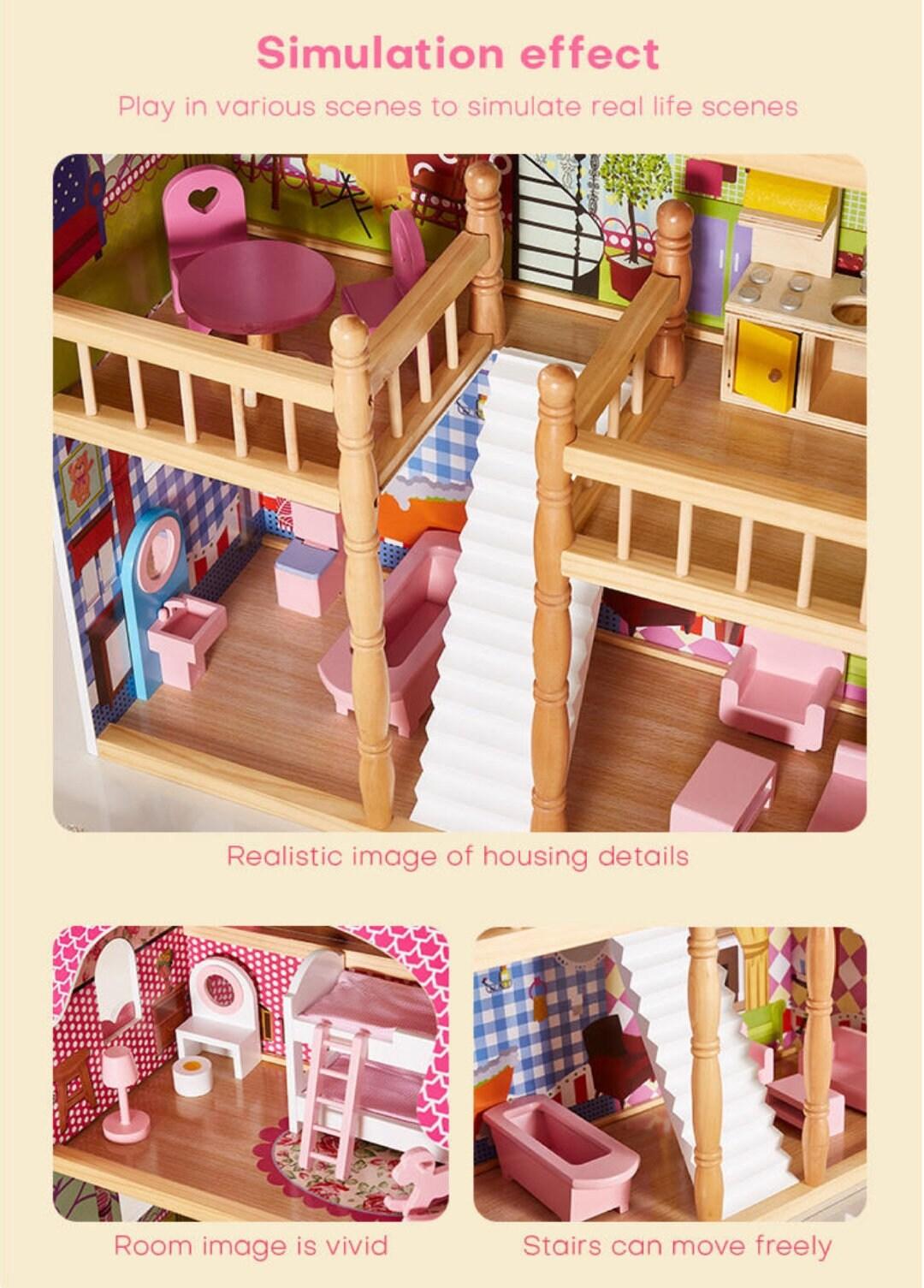 Large Dollhouse Pretend Play Simulation Dollhouse Made with Original Solid Wood Large Bookcase Dollhouse With Furniture Best Children Gift - Rajbharti Crafts