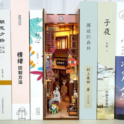 DIY Book Nook - Japanese Street Book Nook - DIY Doll House - Book Shelf Insert - Book Scenery - Bookcase with Light Model Building Kit - Rajbharti Crafts
