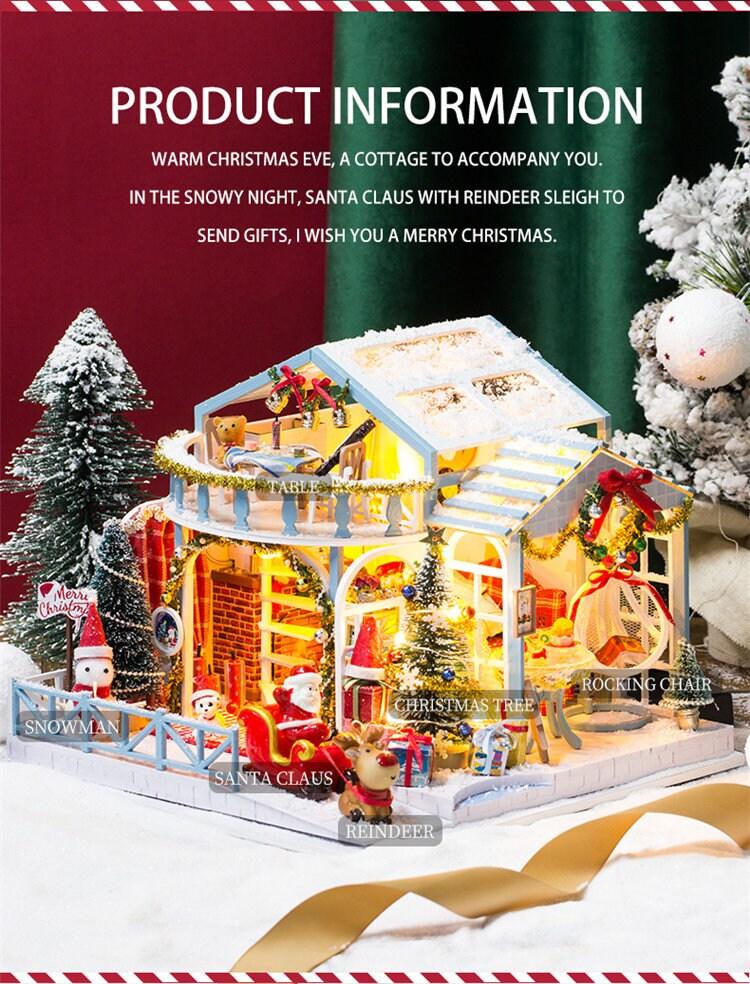 Snowy Christmas Night DIY Dollhouse Kit Dollhouse Miniature Kit with Dust Cover Adult Craft Best Christmas Gift Birthday Gift - Rajbharti Crafts