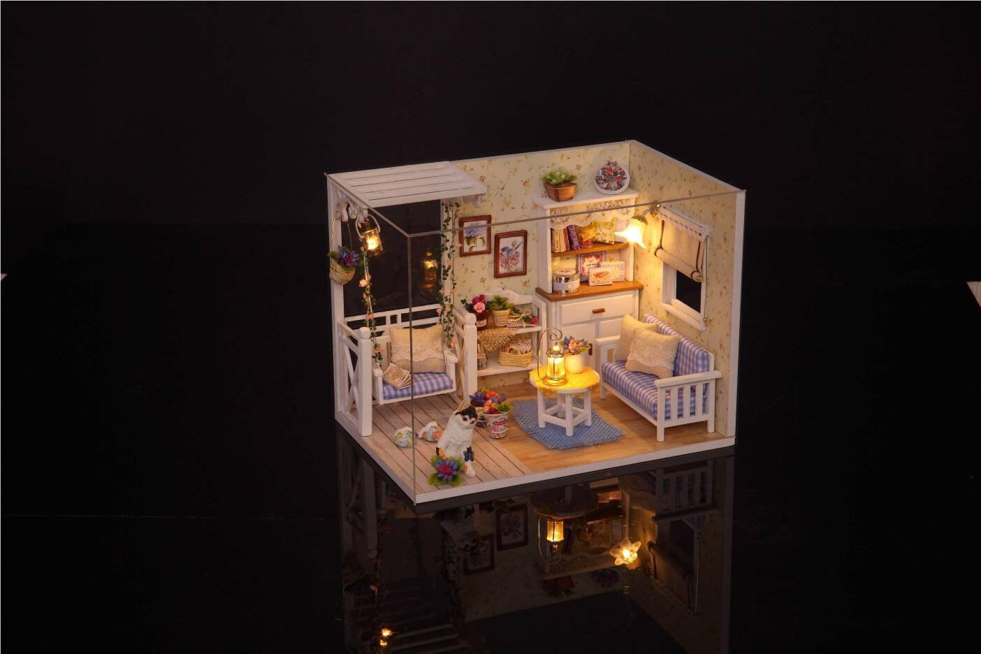 DIY Dollhouse Kit Cute Cat Diary Furnished Bedroom Dollhouse
