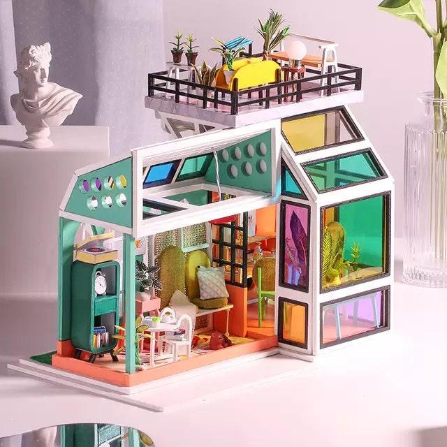 DIY Dollhouse Kit Colorful Sunlight Slow Time Plant Studio Miniature House Kit Adult Craft DIY Kits - Rajbharti Crafts