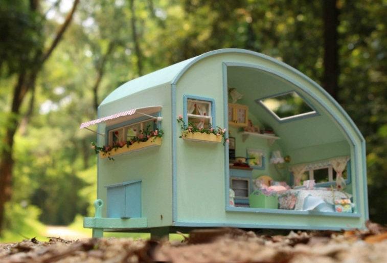 DIY Caravan Dollhouse Time Machine Dollhouse Miniature with Furniture Large Size Camper Dollhouse - Caravan Miniature - Camper Van Miniature - Rajbharti Crafts