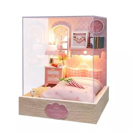DIY Dollhouse Kit Box Dollhouse Miniature - Living Room Miniature Dollhouse - Free Dust Cover - Birthday Christmas Thanksgiving DIY Gifts - Rajbharti Crafts