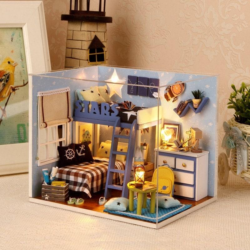 DIY Dollhouse Kit Sweet Bed Room Miniature Dollhouse (2 Styles) with Free Dust Cover Modern Miniature Dollhouse Kit Adult Craft DIY Kits - Rajbharti Crafts