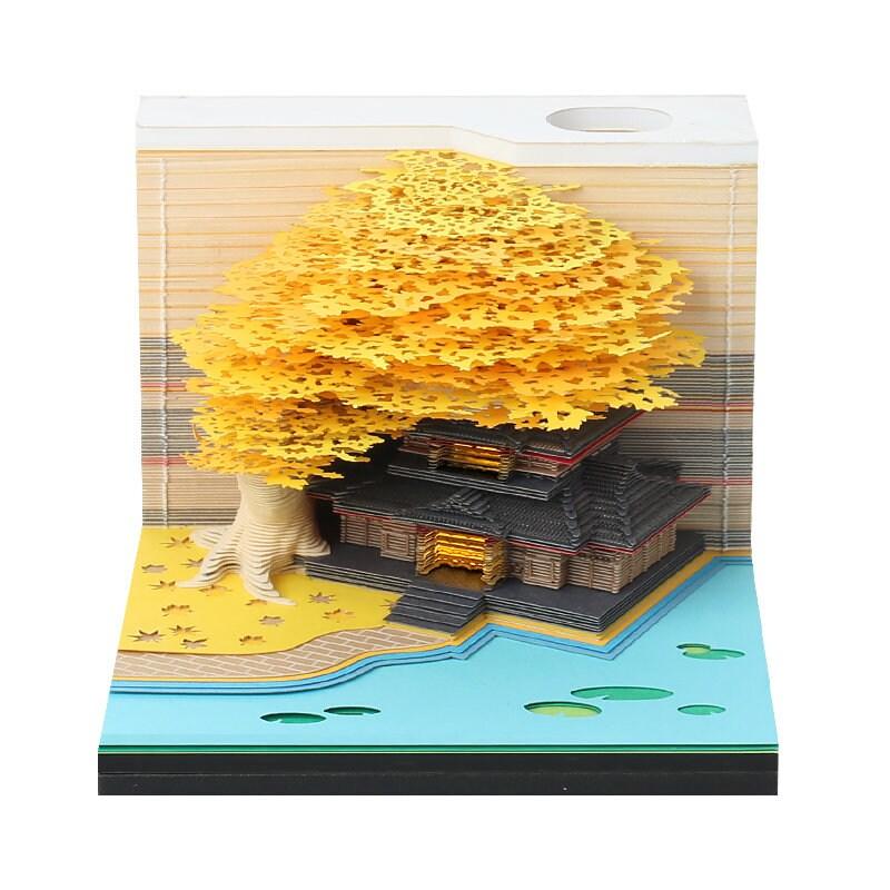 Japanese Marriage Tree House Model Building 3D Note Pad - Creative Memo Pad - Omoshiroi Block - DIY Paper Craft - Stationery Toys With LED - Rajbharti Crafts