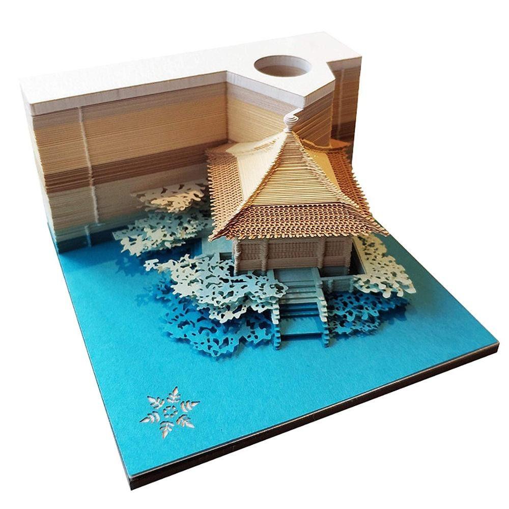 The Japanese Cottage Model Building 3D Note Pad - Art Memo Pad - Omoshiroi Block - Post Notes - DIY Paper Craft - Stationery Toys With LED - Rajbharti Crafts