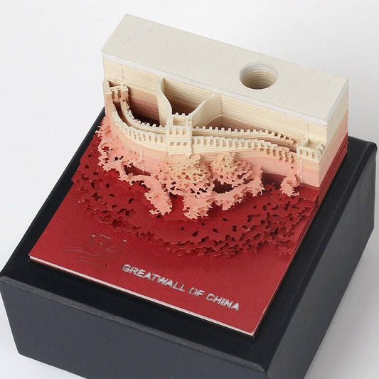 Great Wall Of China Model Building 3D Note Pad - 3D Art Memo Pad - Omoshiroi Block - Post Notes - DIY Paper Craft - Stationery Toys With LED - Rajbharti Crafts
