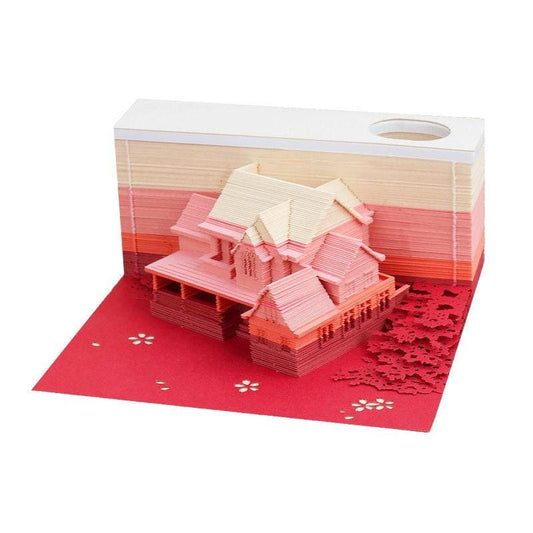 Japanese Villa Miniature Model Building 3D Note Pad - Art Memo Pad - Omoshiroi Block - Post Notes - DIY Paper Craft - Stationery Toys Gift - Rajbharti Crafts
