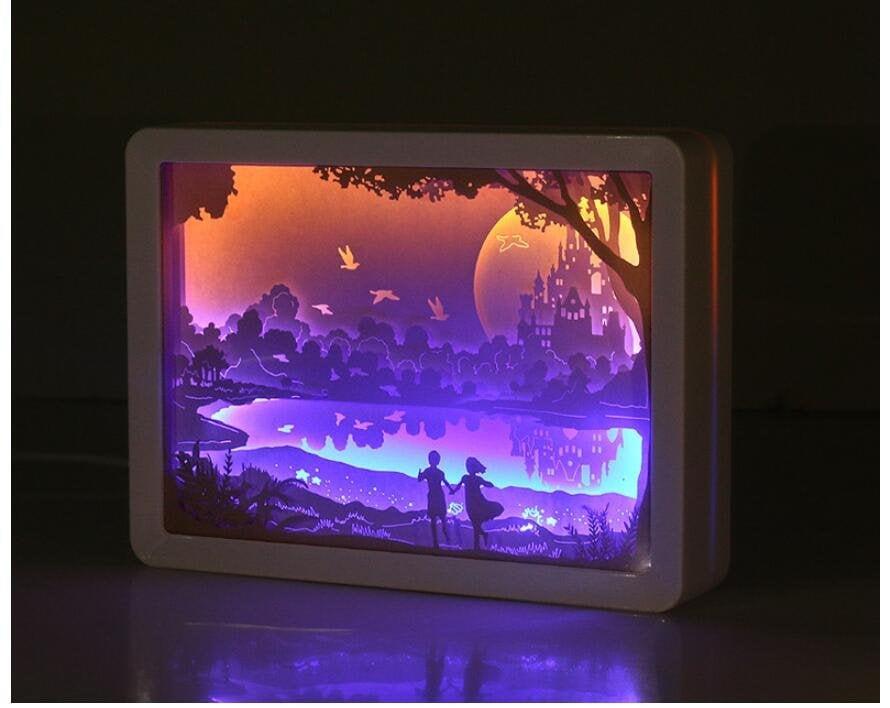 Moonlight Dream Shadow Box 3D Paper Cut Light Box Wall Hanging Paper Cut Lamp Decorative 3D Night Lamp With Frame,LED Photo Frame